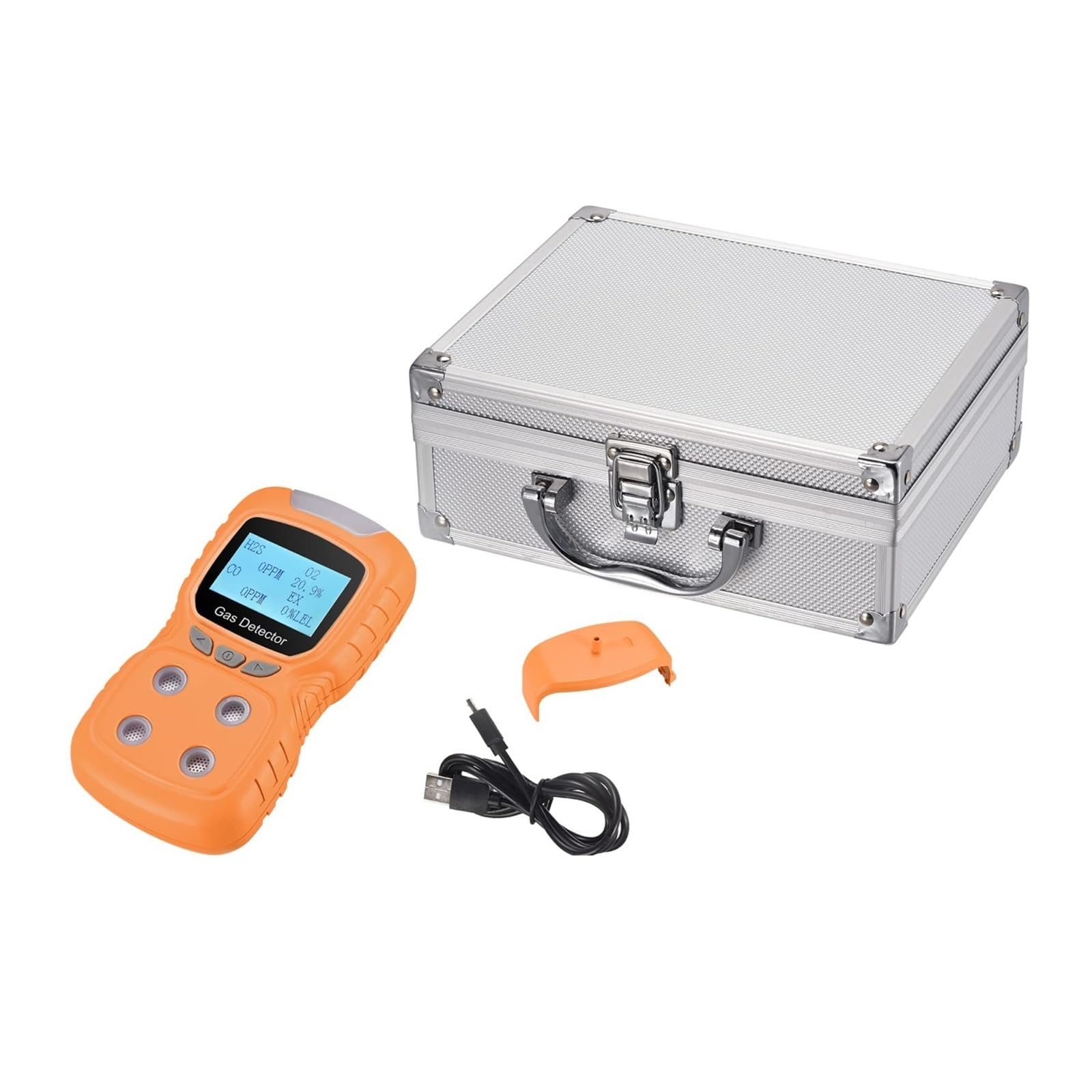 Détecteur De Gaz Portable, Analyseur Testeur Compteur Moniteur À Pince 4, Test Qualité L'air Choc Lumière Sonore D'écran LCD Rechargeable(Orange)