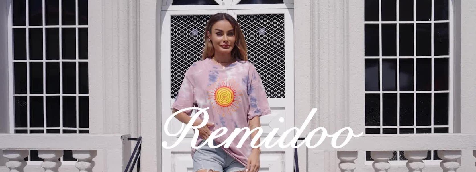 Remidoo Maglietta Donna Casual Girocollo Maniche Corte Tie Dye Oversize - Morbida E Confortevole, Colore Blu, Taglia L