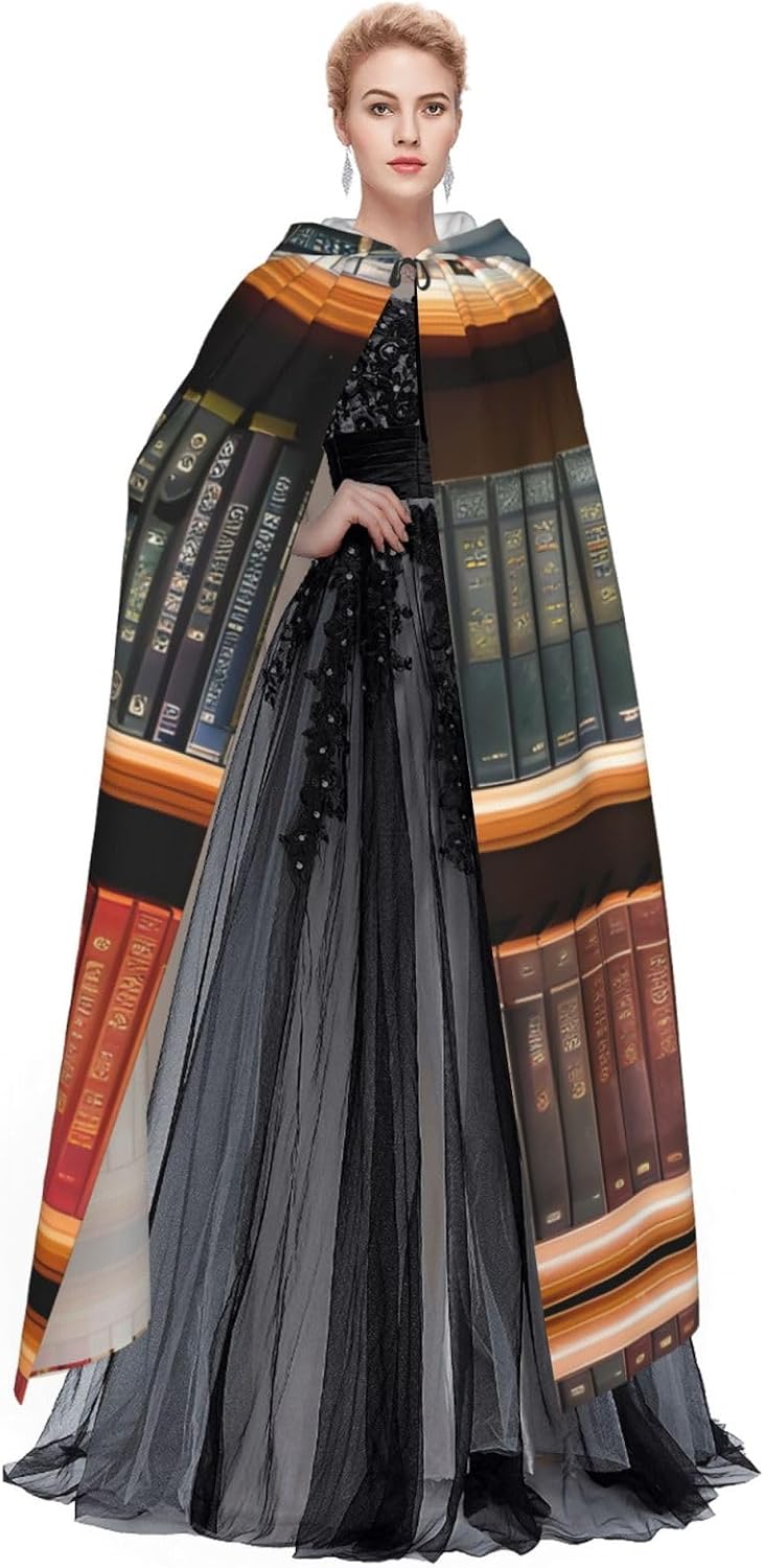 SSIMOO Library Bookshelf Enchanting Adult Hooded Cape for Halloween and Party Costumes-Fashionable Women's Robes,Capes