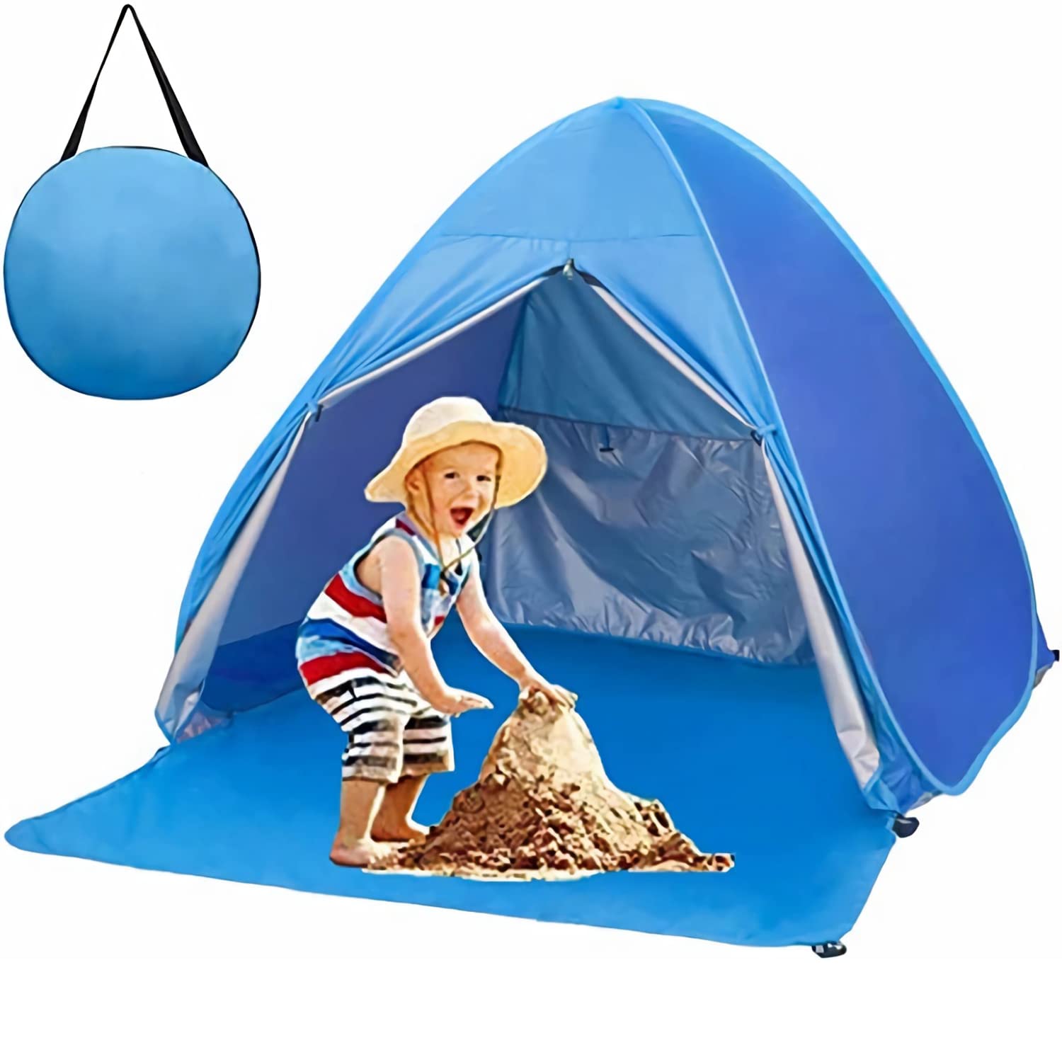 GGEROU Protable Beach Tent,Pop Up Baby Beach Tent,Beach Sun Shade Canopy Cabana Beach Shade,UPF 50+ Automatic Sun Shelter Umbrella,Instant Sun Shade Beach Tents,Fit 3-4 Person with Carry Bag