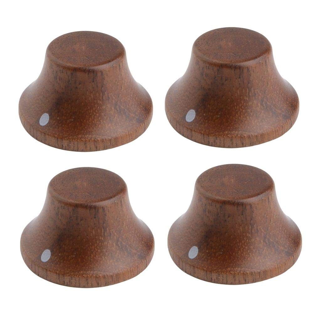 Dopro 4pcs Wood Knobs LP Strat Style Bell Knobs Wood Control Knobs Guitar Bass Top Hat Knobs with Indicator Walnut Wood Knobs