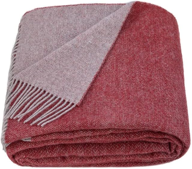 LoveYouHome Wool Merino Double-sided Blanket-Throw For Sofa Single / Double Bed Sofa Soft Extra Large and Thick (55 in X 79 in | 140 cm X 200 cm - Terracota-Grey)