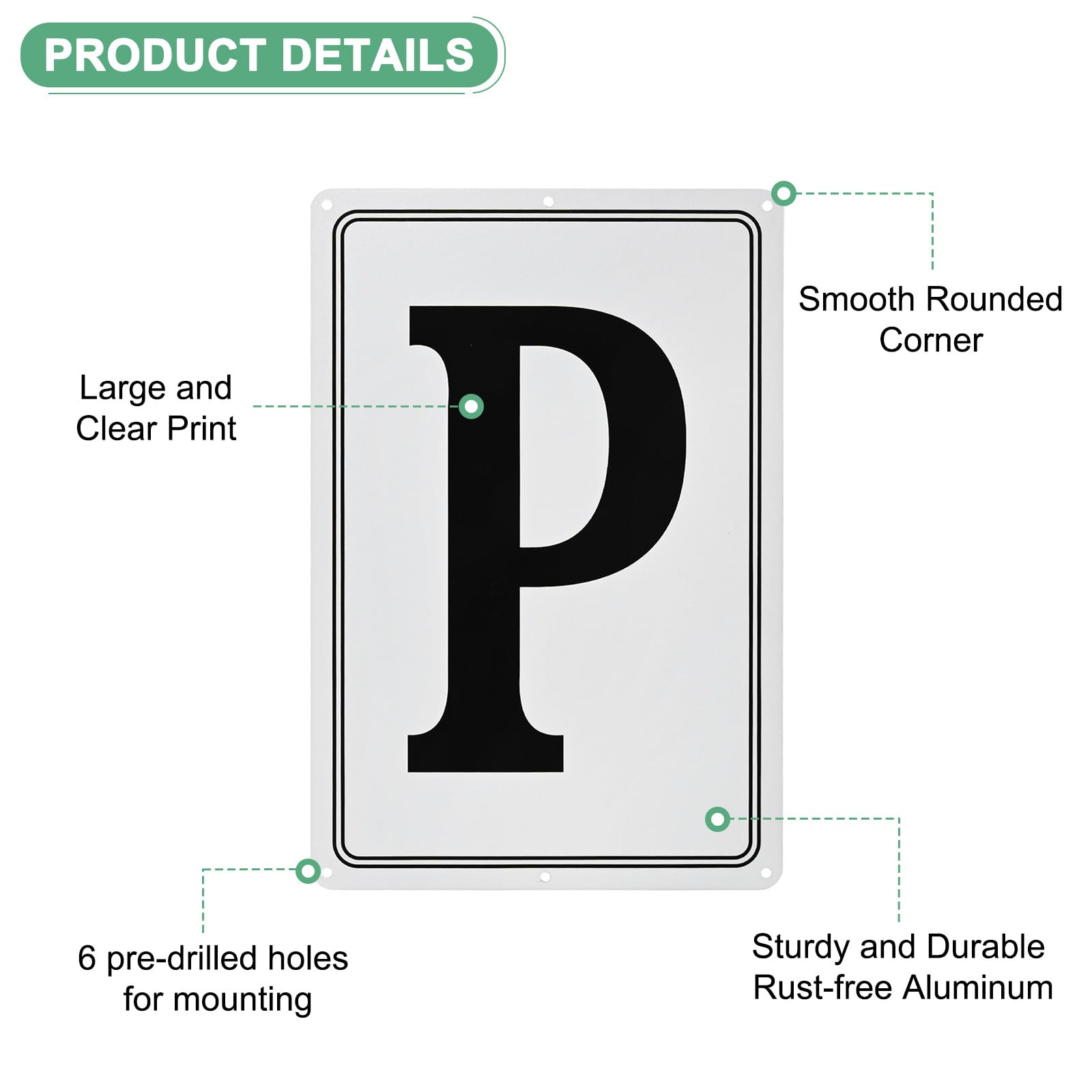 M METERXITY Aluminum Letter Sign P, 11.8 Inch House Numbers and Metal Letters, Parking Spot Letter Signs - Image 2