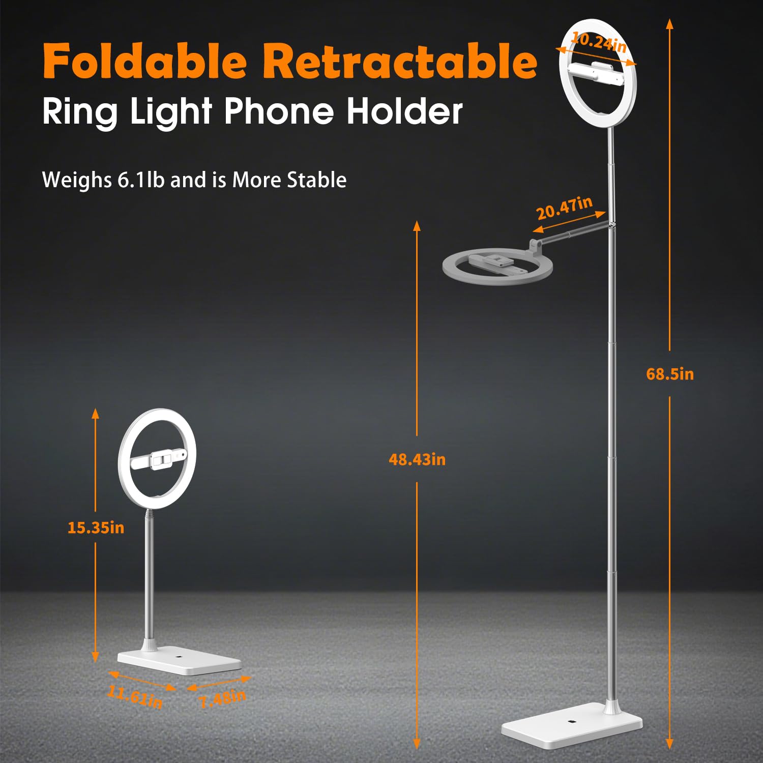 yAyusi Senza Fili Luce ad Anello con Supporto Cellulare, 174 cm Pieghevole Ricaricabile Supporto per Ring Light per Fotografia Dall'alto per Registrazione Video, Fotografia, Streaming Live, TikTok