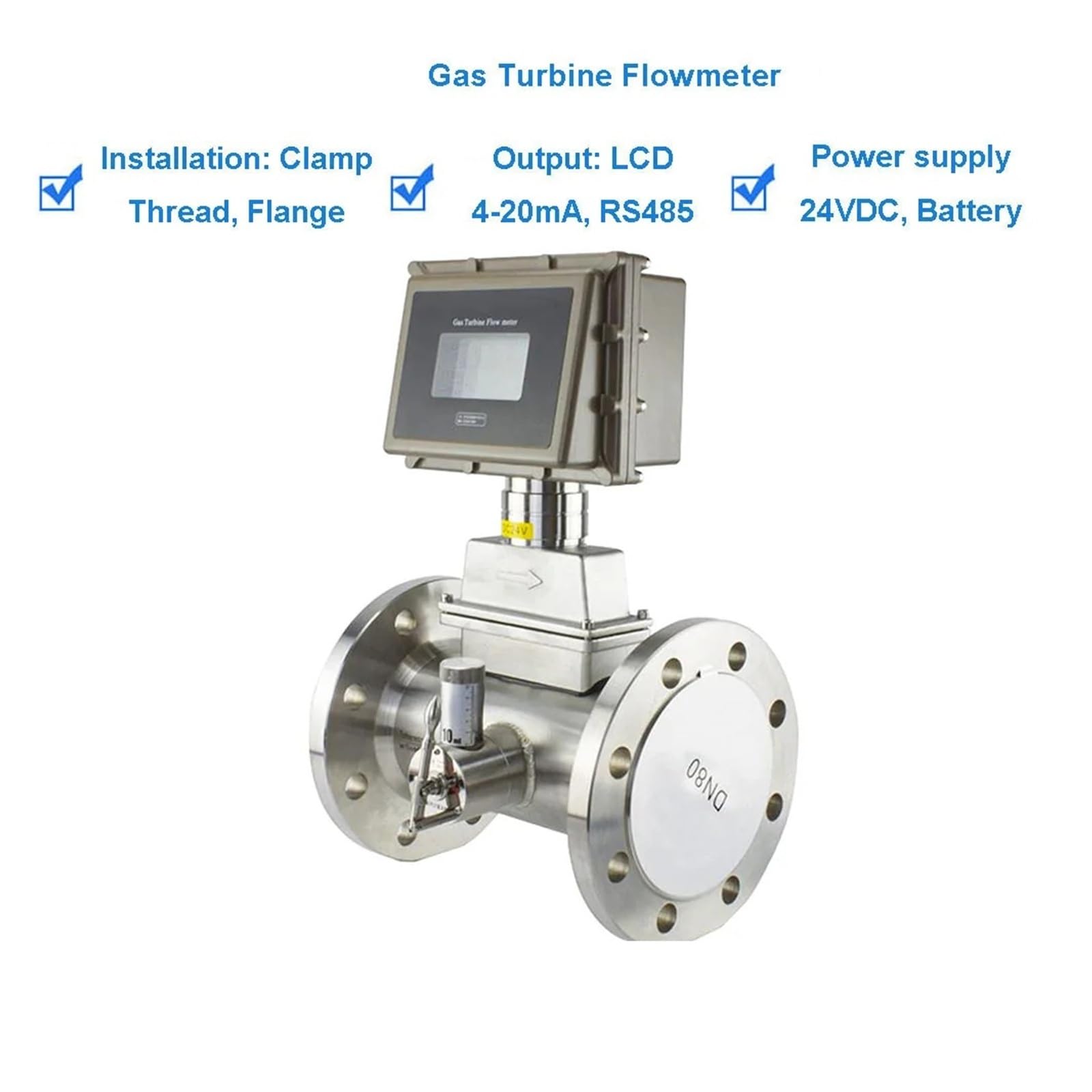 Caudalímetro de turbina de gas inteligente de acero inoxidable for gas natural, transmisor remoto 4-20 mA RS485 Garantizar la estabilidad(DN40)