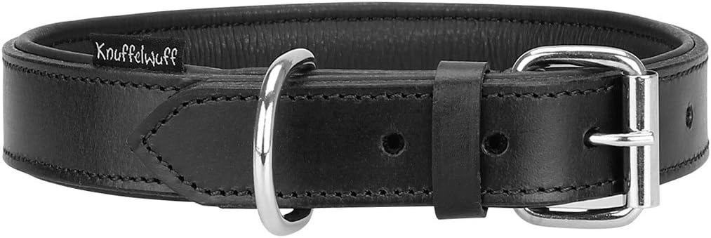 KnuffelwuffReal Leather Basic Plus Dog Collar, 36 - 45 cm, Black