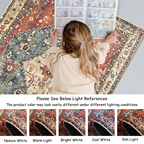 Lahome Boho Tribal Area Rug - 2X6 Persian Hallway Runner Rug Bohemian Vintage Bedroom Throw Rug Runner Faux Wool Non-Slip Machine Washable Low-Pile Floor Carpet For Kitchen Laundry Living Bathroom #TOP3