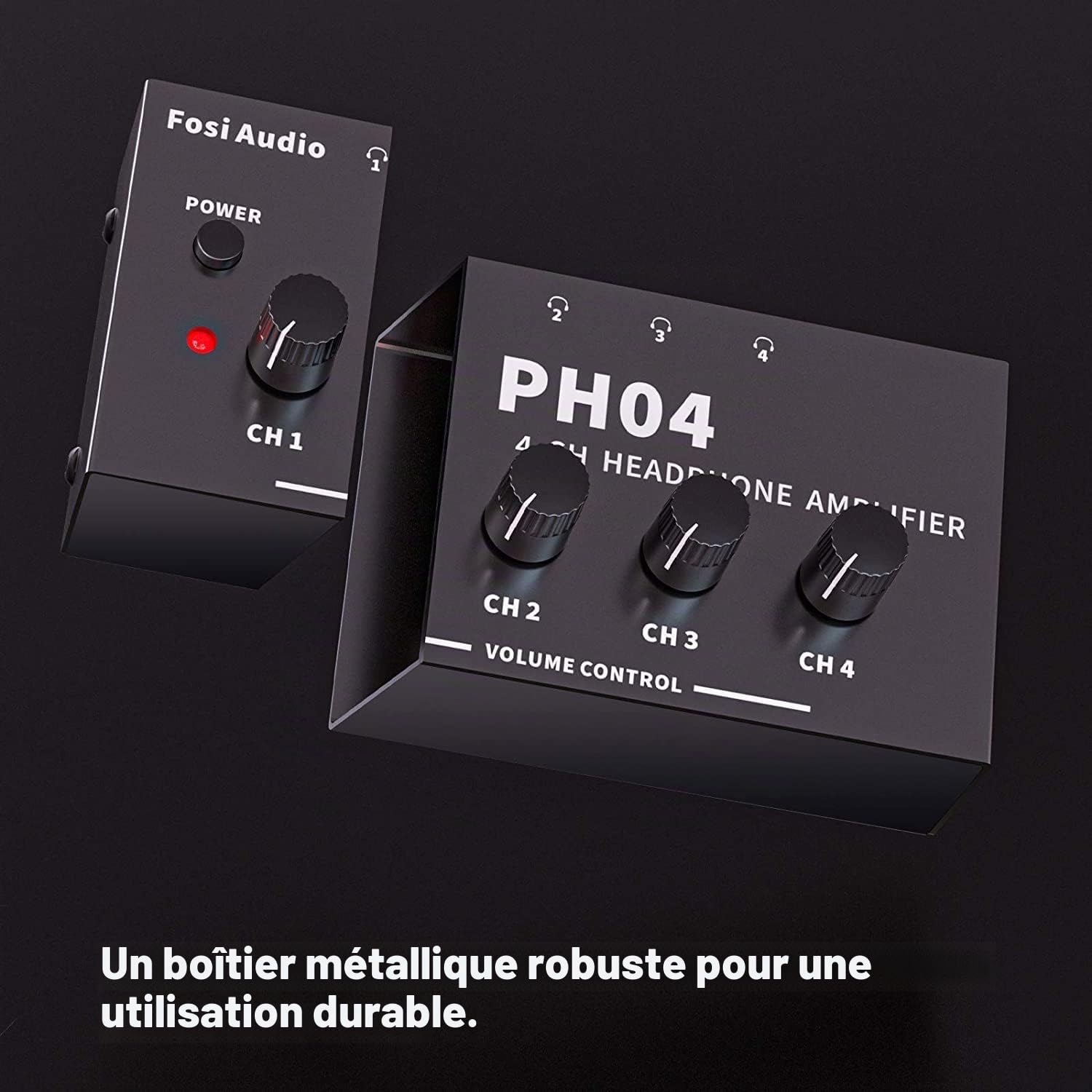 Fosi Audio PH04 Amplificateur de Casque stéréo 4 canaux avec Adaptateur d'alimentation 12 V 1,5 A Ultra-Compact pour Studio et scène