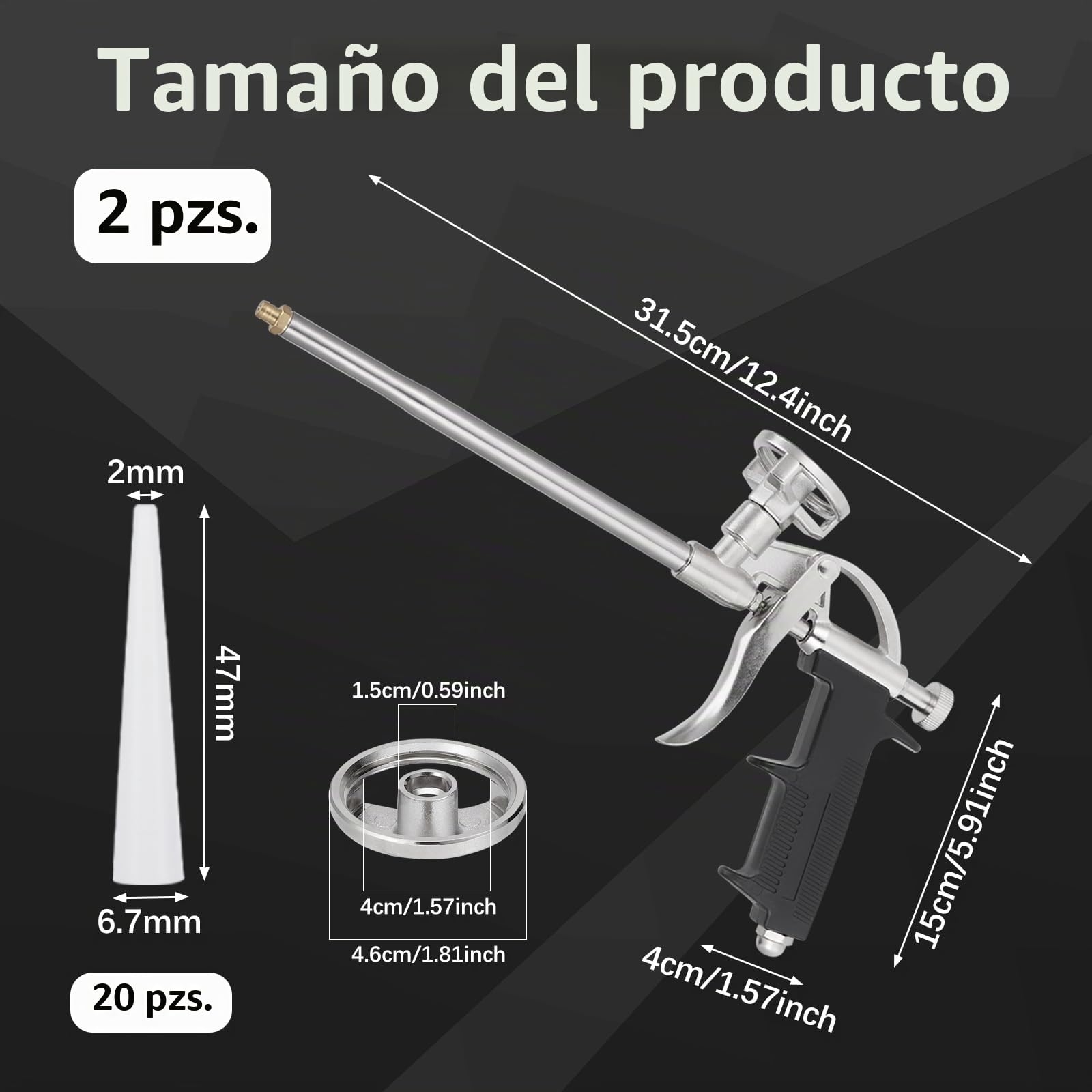 2 Pistola Espuma Poliuretano, Pistolas para Espuma con 10 Boquillas, Pistola de Espuma de Poliuretano, Preciva Pistola de Espuma Profesional, Pistola de Espuma Expansiva para Calafatear y Sellar