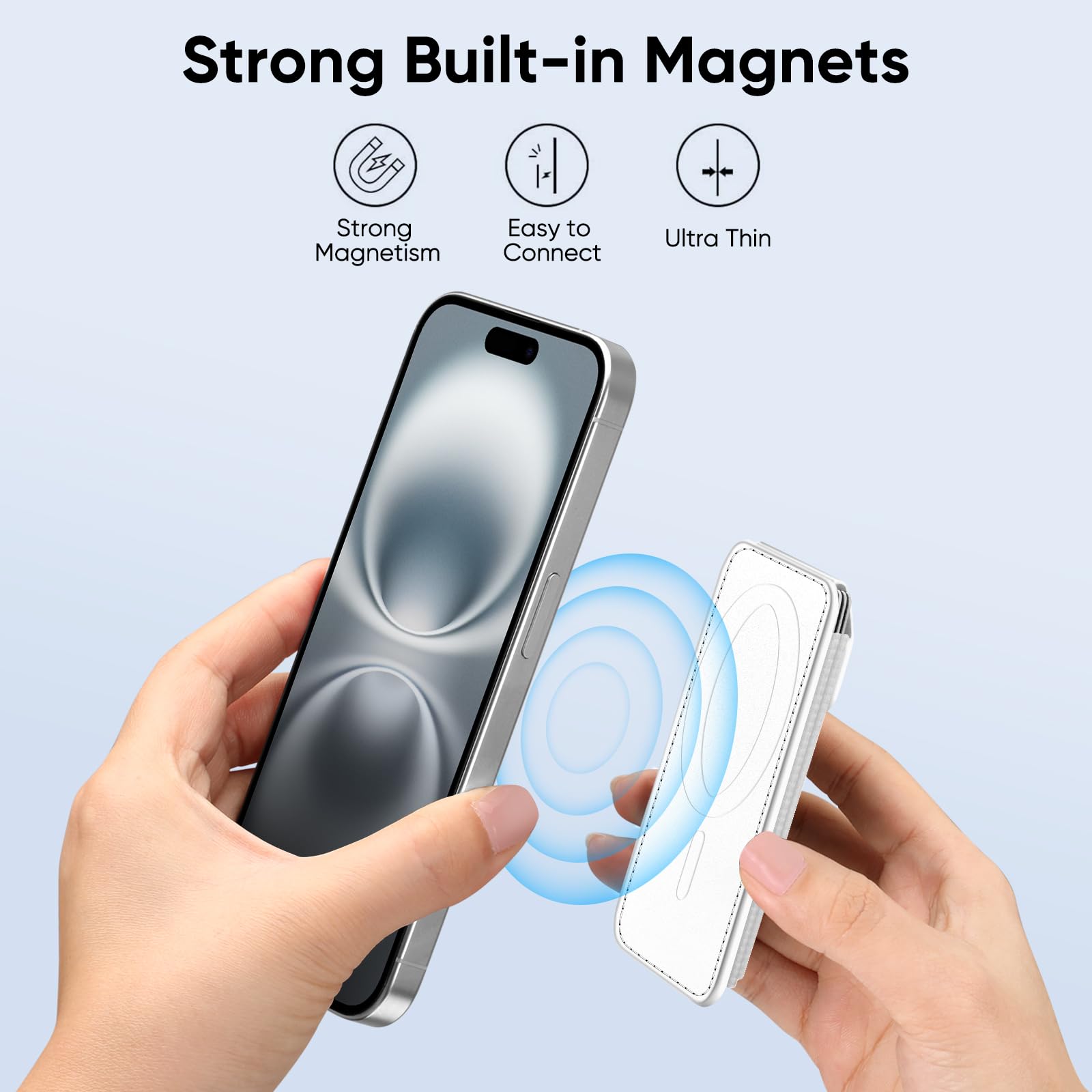 CASEBOT Porte-Cartes magnétique RFID pour iPhone 17/16/15/14/13/12, Cuir Slim, 6 Cartes