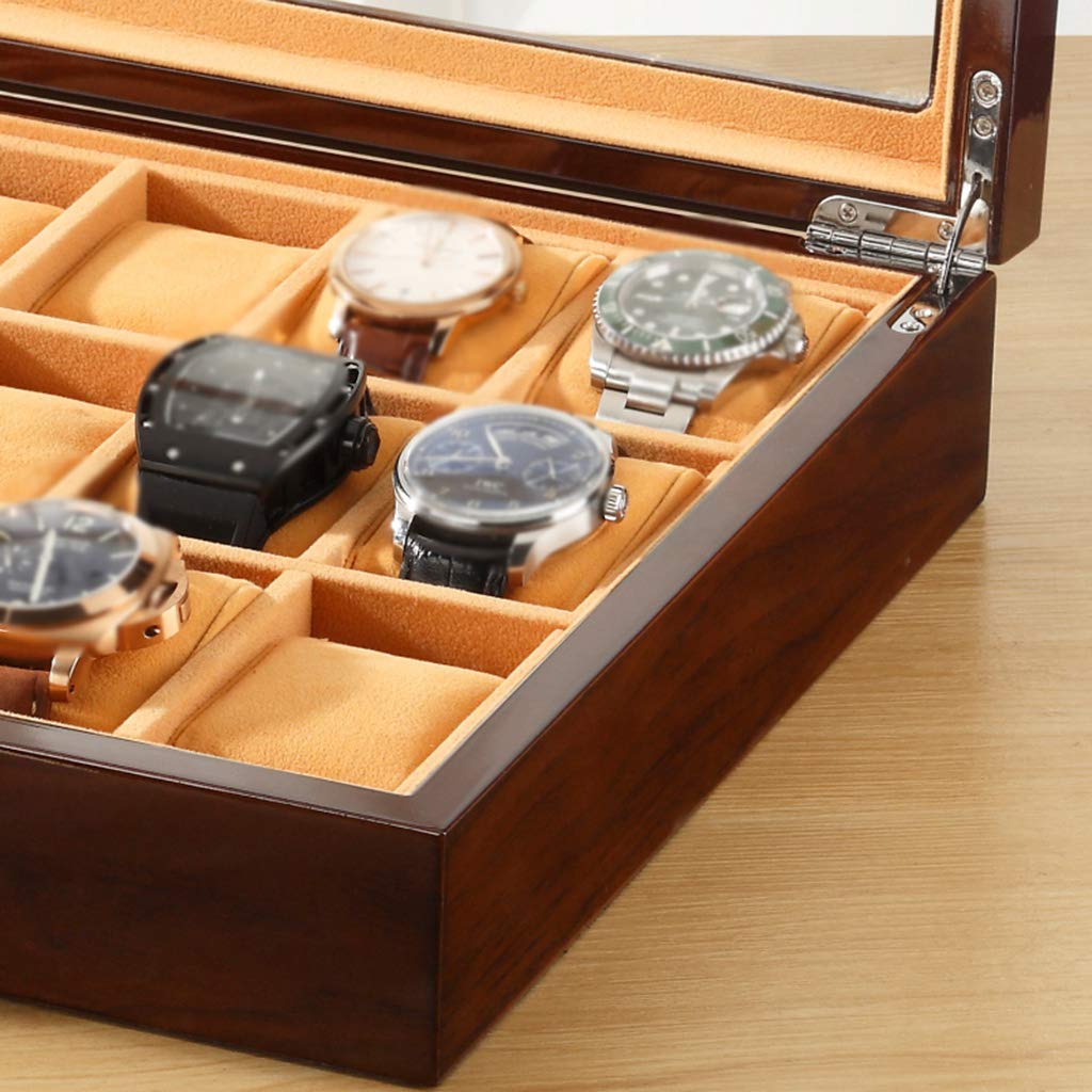 Caja Grande para Relojes de Hombre: 18 Compartimentos, Organizador de exhibición de Relojes de Madera de Lujo con Tapa de Cristal y Cierre metálico.