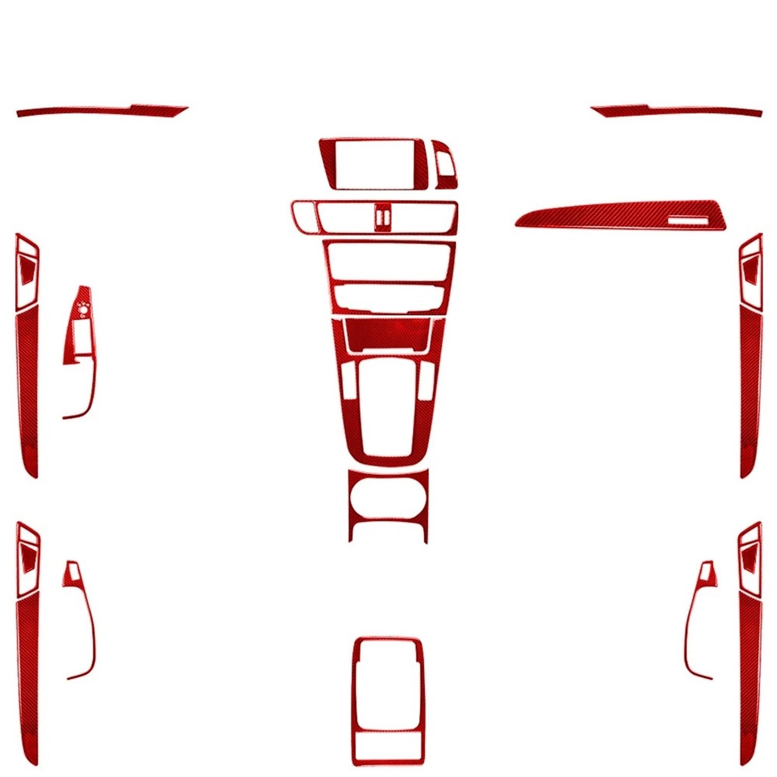 Interior Trim for Q5 for SQ5 8R 2009-2017 Carbon Fiber Center Console Dashboard Gear Shift Air Outlet Suite Car Interior Accessories Sticker Auto Central Inner(Red Carbon Set LHD)