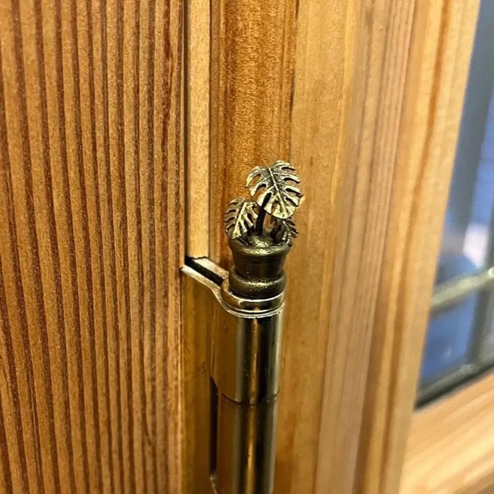 VNVPRM Brass Hinge Head Home Decoration, 3Pcs Vintage Mini Animal Door Hinge Heads Decorative Topper, Animal Door Hinge Pin Topper Home Decoration, Magnetic Hinge for Animal Lovers(Plant)