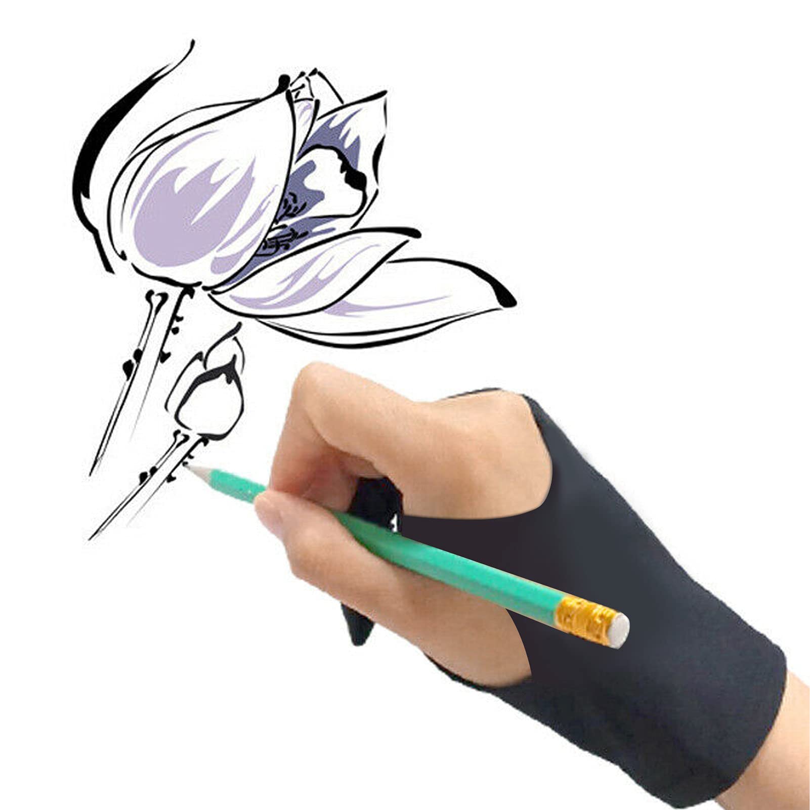 CHICIRIS Przeciwporostowe Rękawice do Malowania z Dwoma Palcami do Tabletów Graficznych i Płaskich Wyświetlaczy, Czarne Nylonowe Rękawice Szkicowania Profesjonalnego Projektowania, Materiały (S)