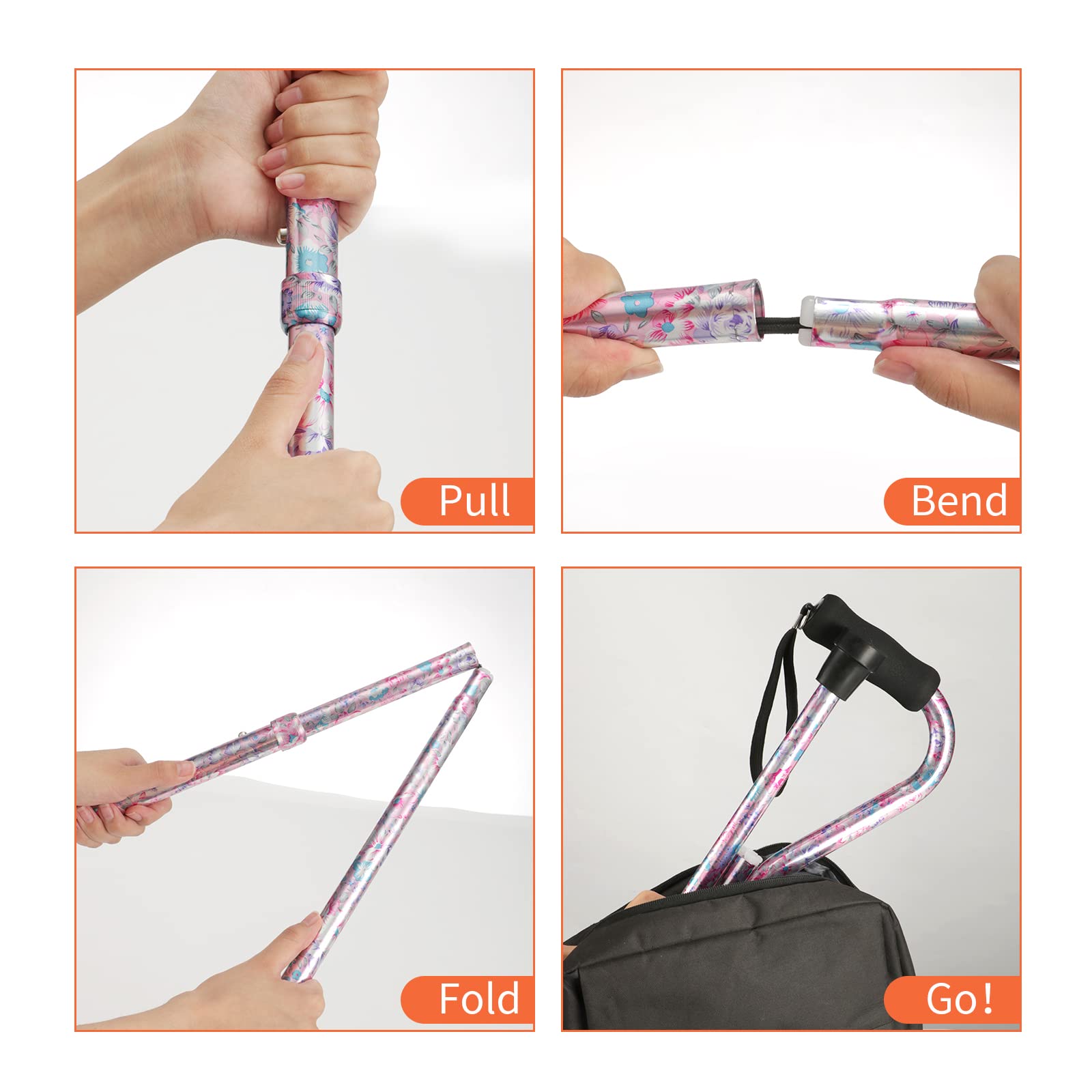 Bastón plegable ajustable y ligero de aluminio para hombres y mujeres, bastón de ayuda a la movilidad para equilibrar (rosa sakura)