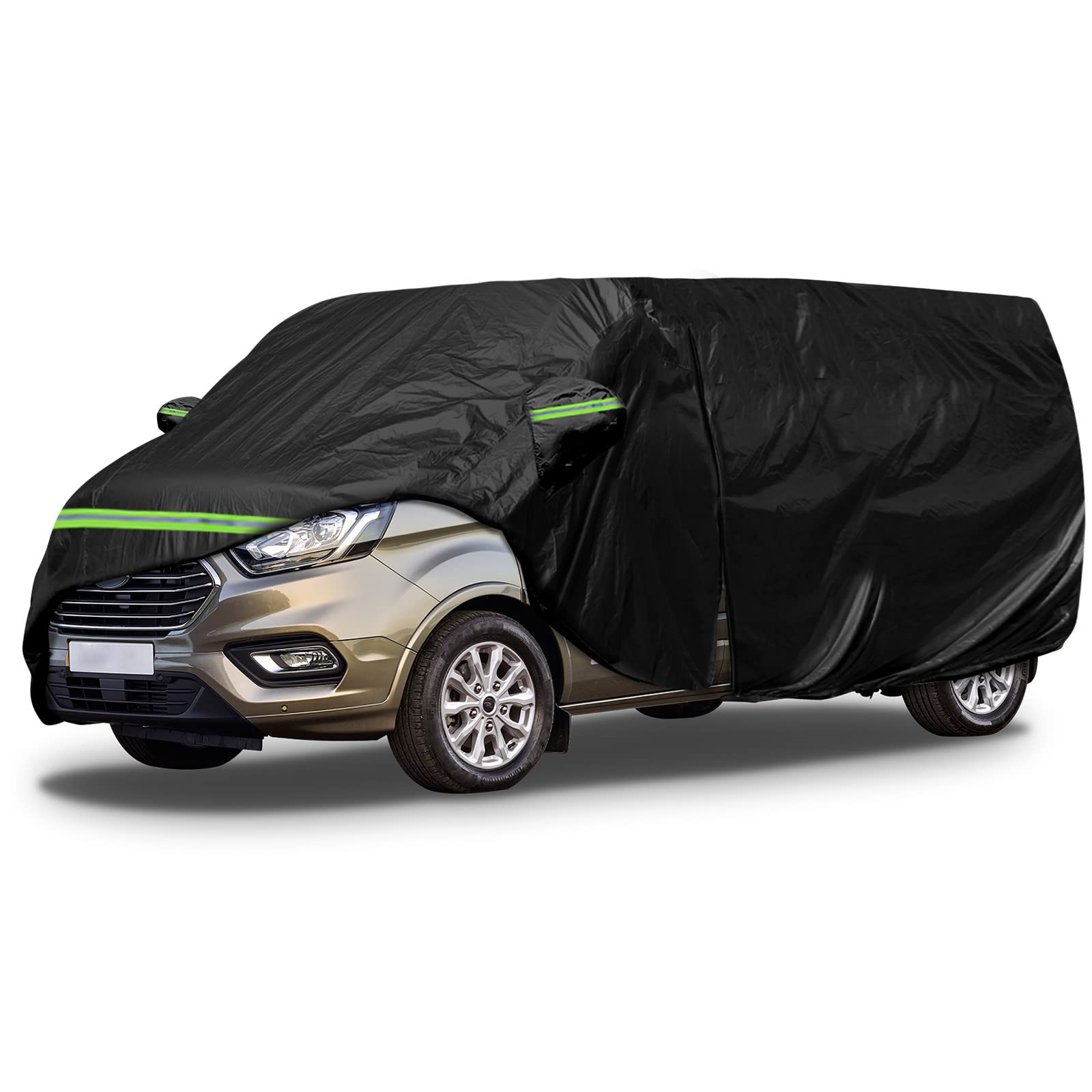 Autoabdeckung Vollgarage Ersatz für Ford Transit Custom L1H1 2012-2022 | 300D Allwetter Wetterfeste Autoabdeckung für Drinnen und Draußen mit Reißverschlusstür und Winddichtem Gurt