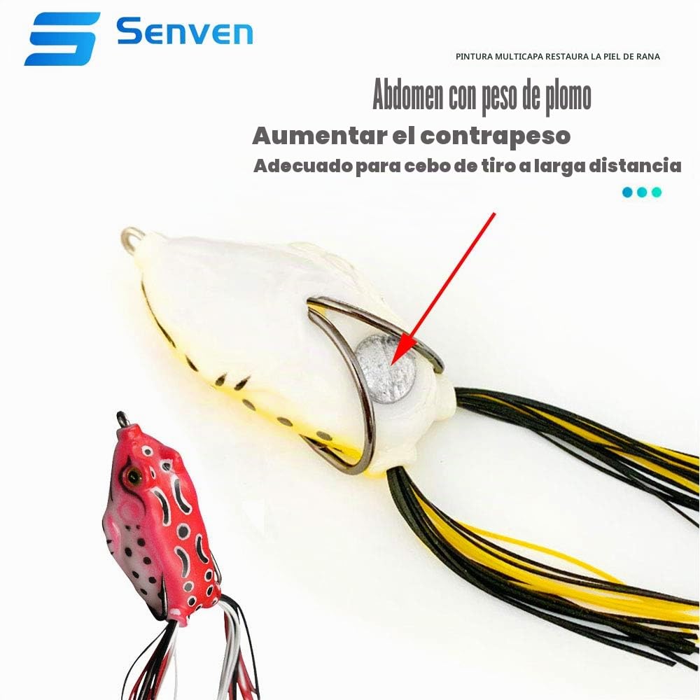 Cebo Rana Trueno de Manivela, Anzuelo de Ojo 3D, Pesca Suave - 5 Piezas