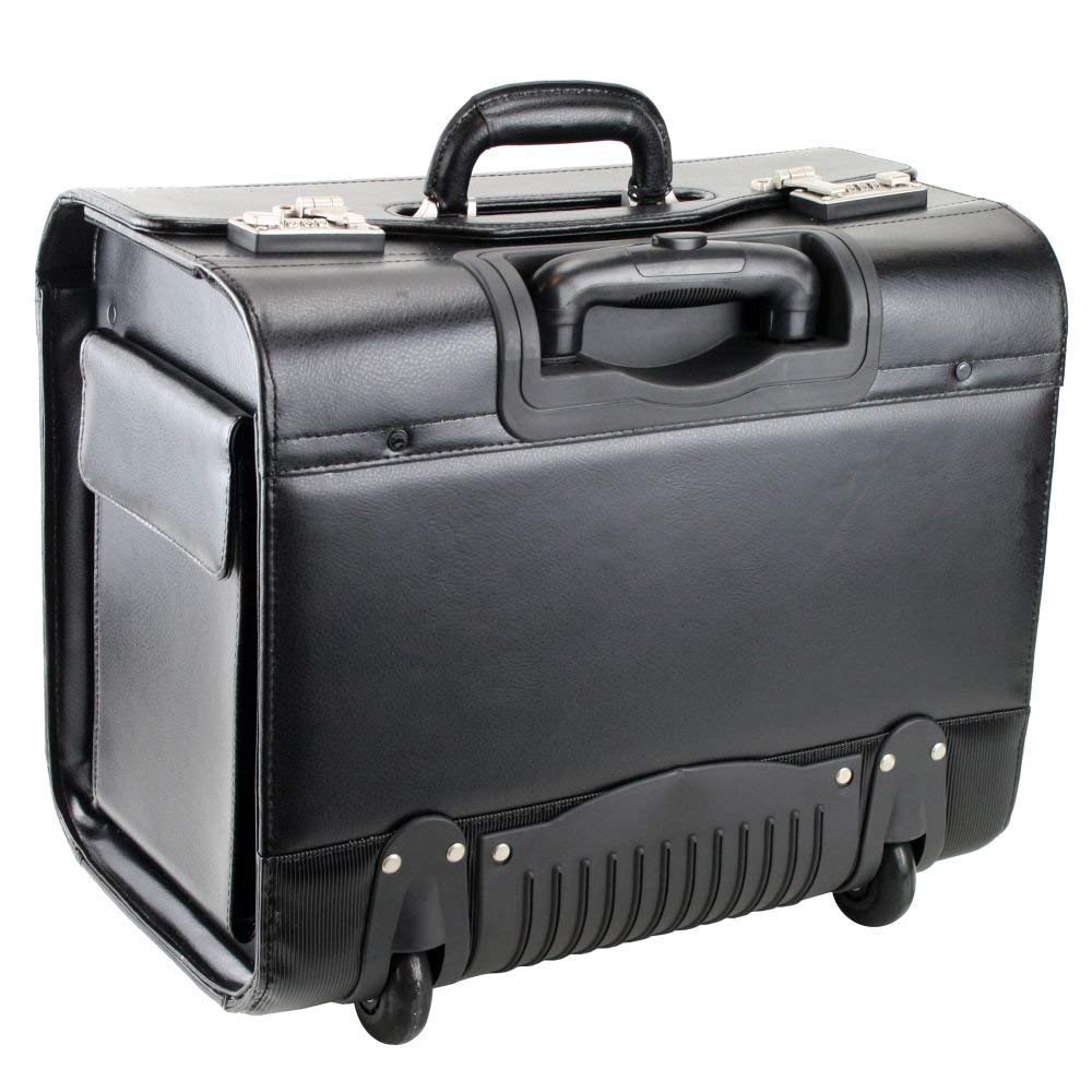 Pilotenkoffer Leder Groß Aktenkoffer XL Koffer Trolley 45L Schwarz 50 cm Bowatex