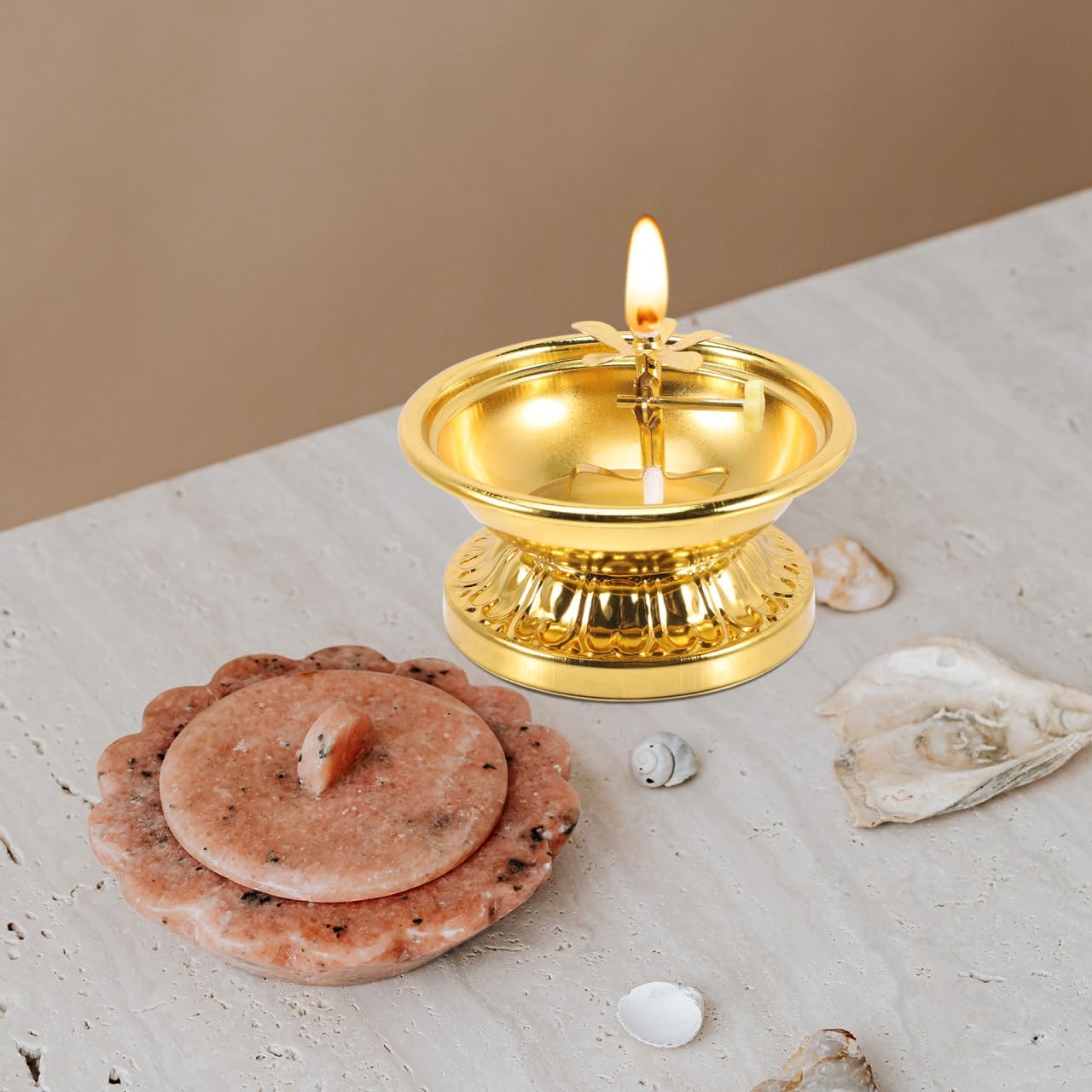 Zerodeko Brass Oil Lamp Disc with Adjustable Wick Retro Vintage Kerosene Lamp for Home Temple and Worship D Cor 3.93 Inch Diameter