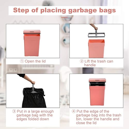 Miniatura 10 de MeetPerfect - Papelera de 50 litros con tapa automática de 50 litros con cesta interior y asa de transporte para cocina oficina dormitorio sala de