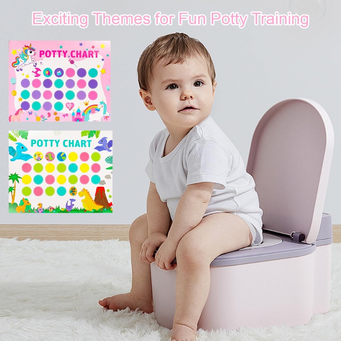 Potty Training Chart for Toddler 30 PCS 2 Fun Styles Potty Sticker Chart for Toddlers Girls Boys Rainforest Dinosaurs Pink Unicorn Motivational Reward Chart for Kids - 5