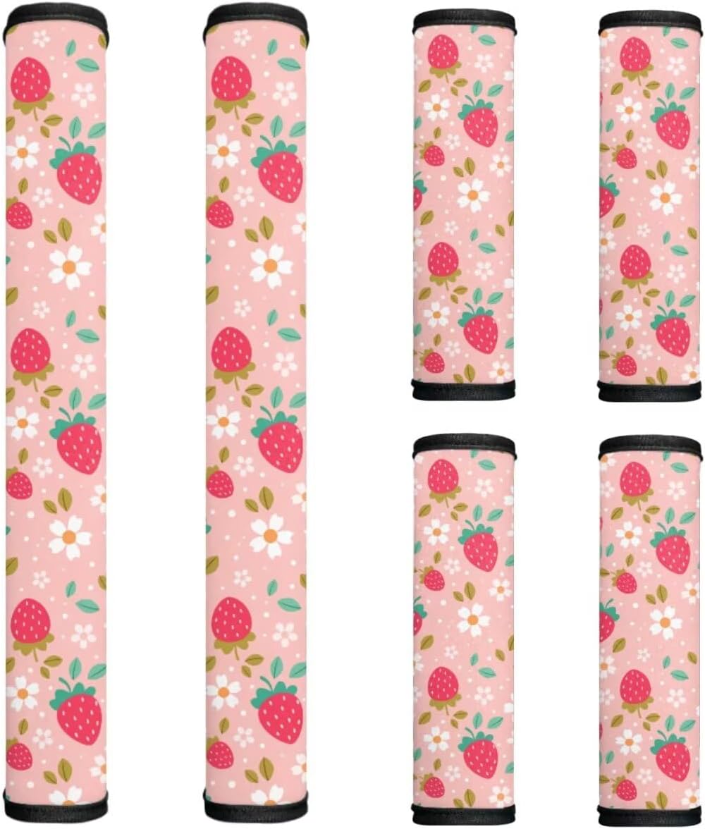 Refrigerator Door Handle Cover Set of 6 Soft Kitchen Appliance Gloves Fridge Microwave Dishwasher Handle Cloth Protector Home Decor, Strawberry Flower Pink