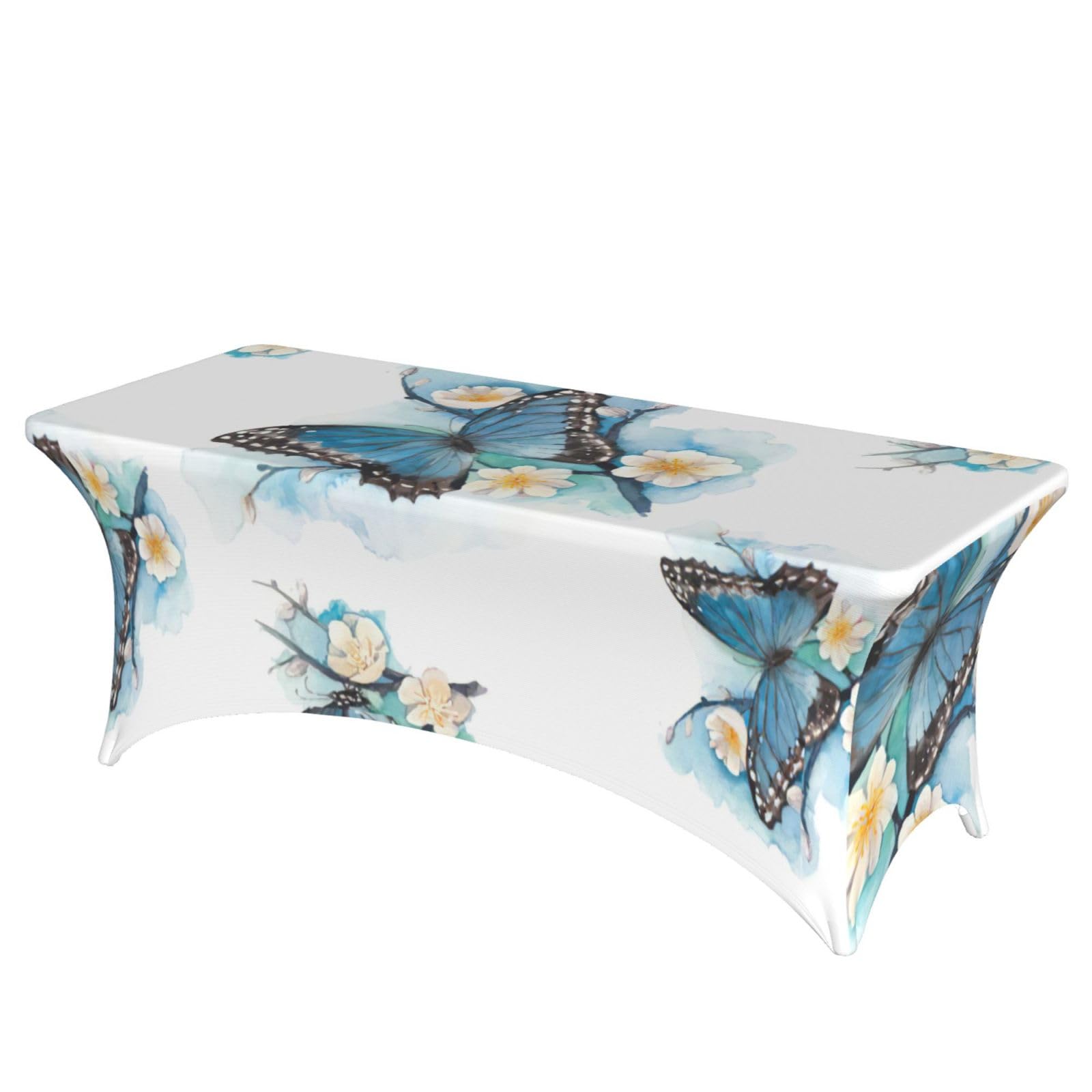 Nappe rectangulaire élastique imprimé papillon pour vos repas de famille en terrasse