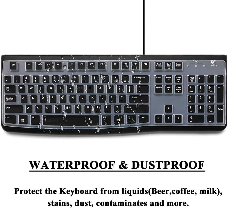 Image of iFyx Keyboard Cover Skin for Logitech MK120 K120 Wired Keyboard Ultra Thin Protective Skin (Black)