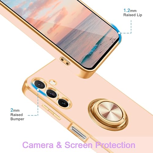 Miniatura 6 de Fingic Funda para Samsung Galaxy A14 5G con soporte de anillo, soporte de anillo giratorio de 360, soporte magnético, chapado en oro, borde dorado,