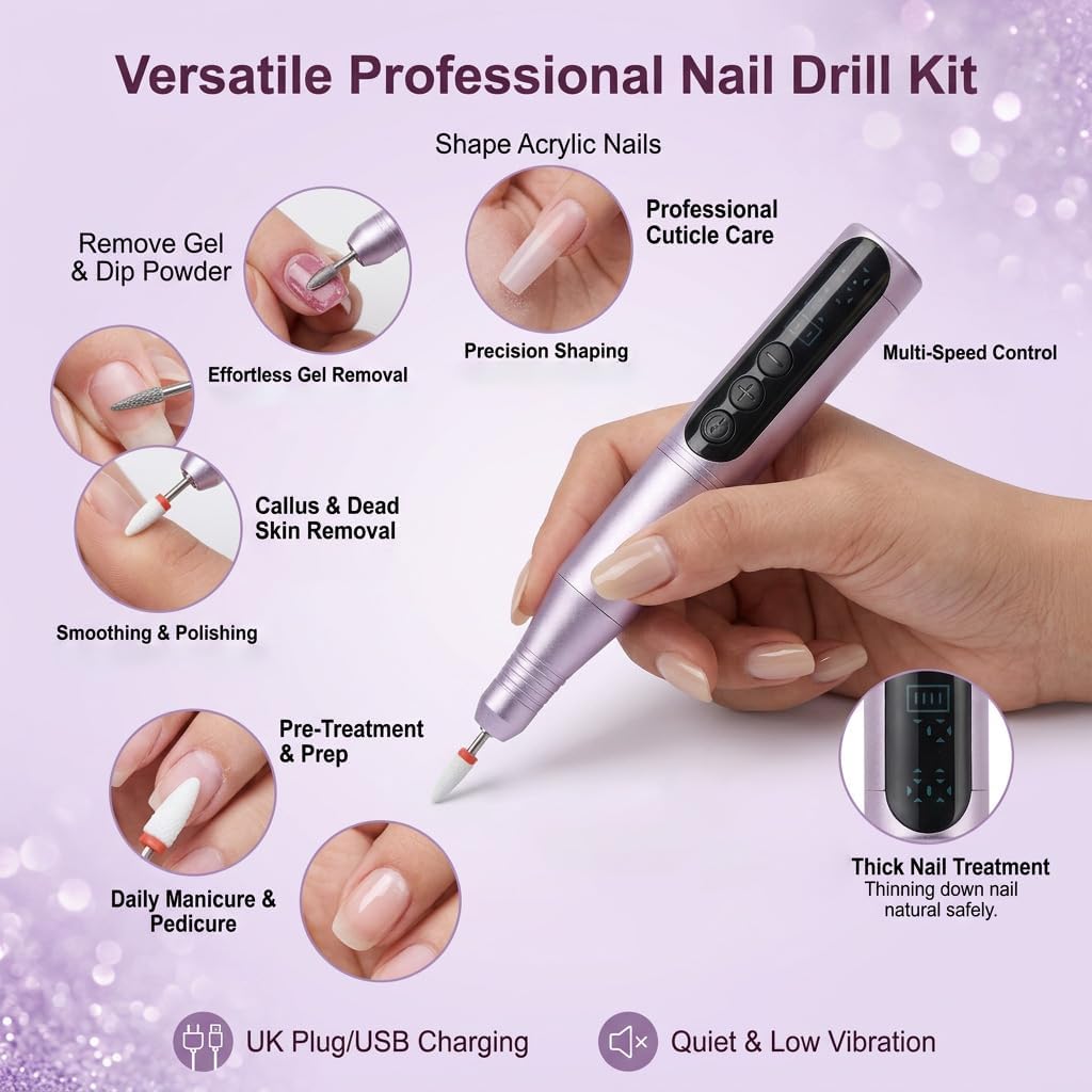 Ponceuse pour Ongles Professionnelle 35000 tr/min 12 en 1 Lime a Ongle Electrique Sans Fil avec Écran Numérique LCD et 12 Embouts Lime à Ongles pour Gel Acrylique et Semi Permanent