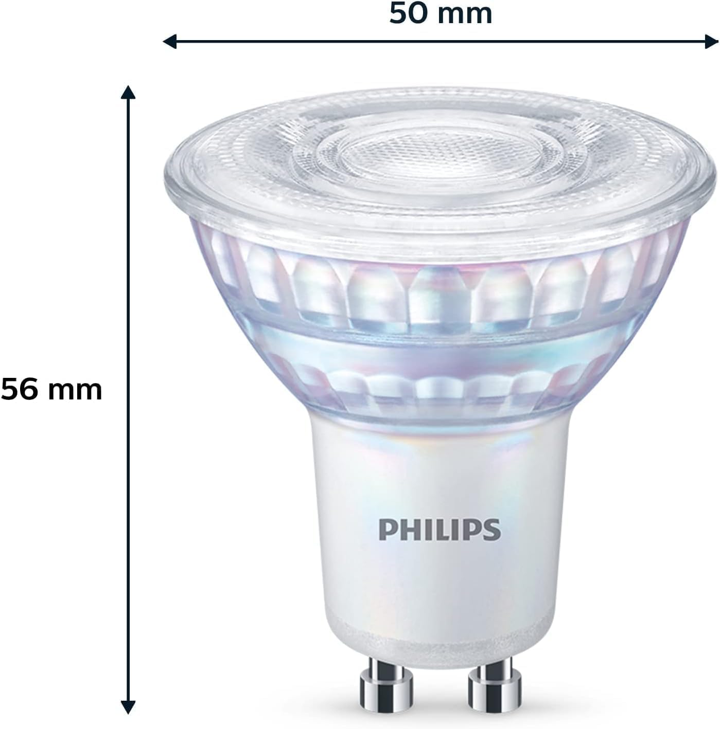 Philips - LED Gu10, 3.8 W Equivalente a 50 W, 345 Lumen, Regulable, Blanco Cálido, 6 Unidad (Paquete de 1)