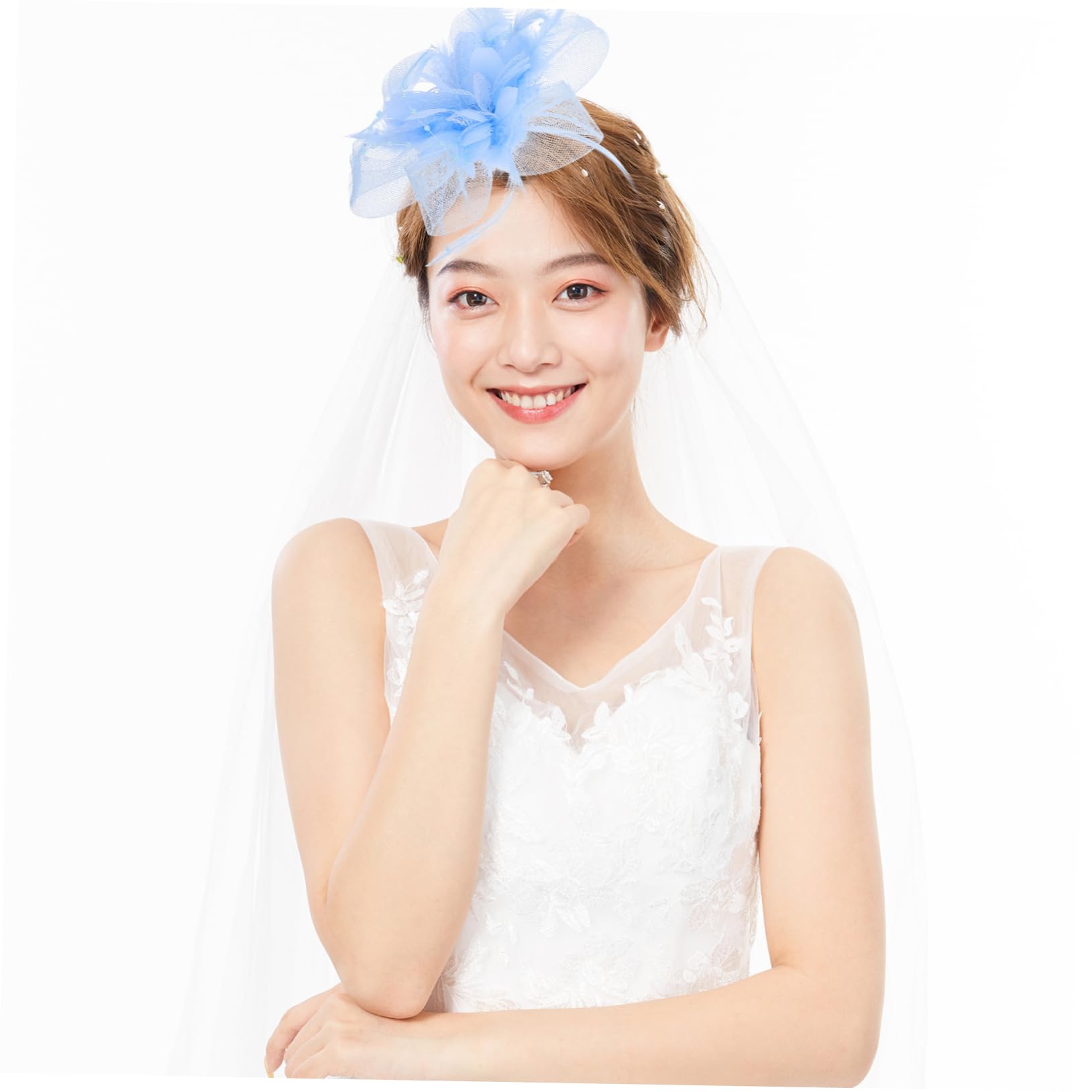 5piezas Fascinador De Novia Tocado Elegante Para Bodas y Diadema Para Azul