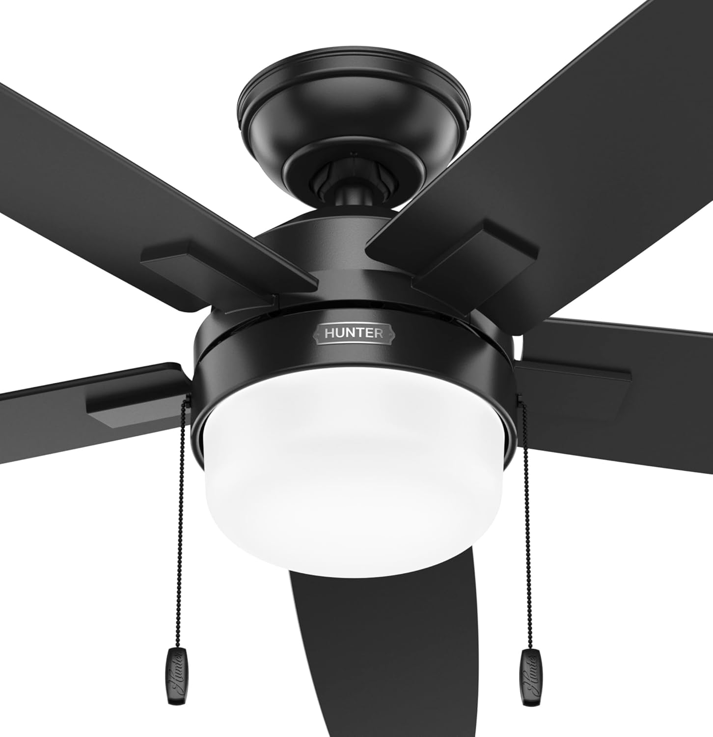 Hunter Fan 52 Inch Matte Black Ceiling Fan with Light and Pull Chain, indoor ceiling fan for Bedroom, Living Room/Family Room, Dining Room, Kitchen, Office (Renewed)