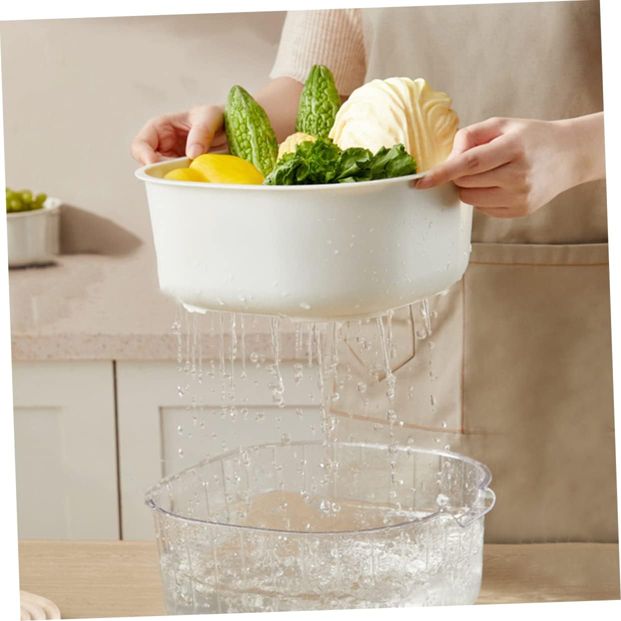 Mikinona 3pcs Portable Vegetable Washing Basket Double Layer Strainer for Efficient Food Drainage Detachable Kitchen Colander Small Medium Large Easy to Use and Clean