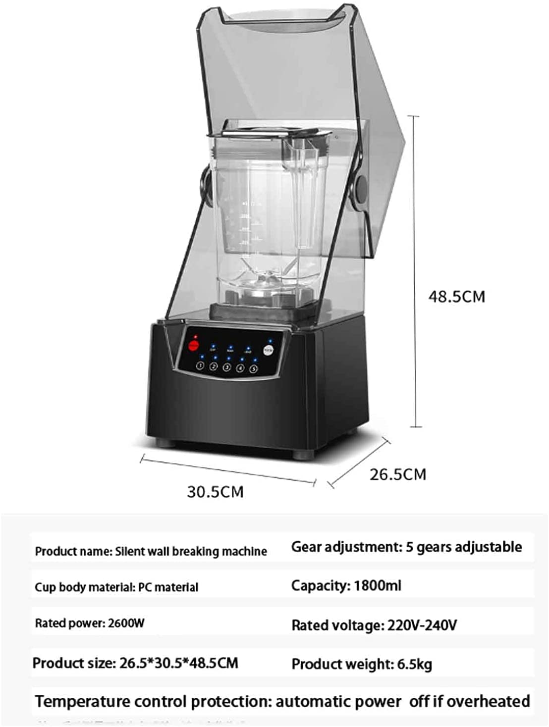 Transladora de hielo de bajo totalmente automática con cubierta insonoriza, batidora de vacío al vacío de alta velocidad, batido de 5 velocidades, ajustable adecuado para la tienda de té de leche