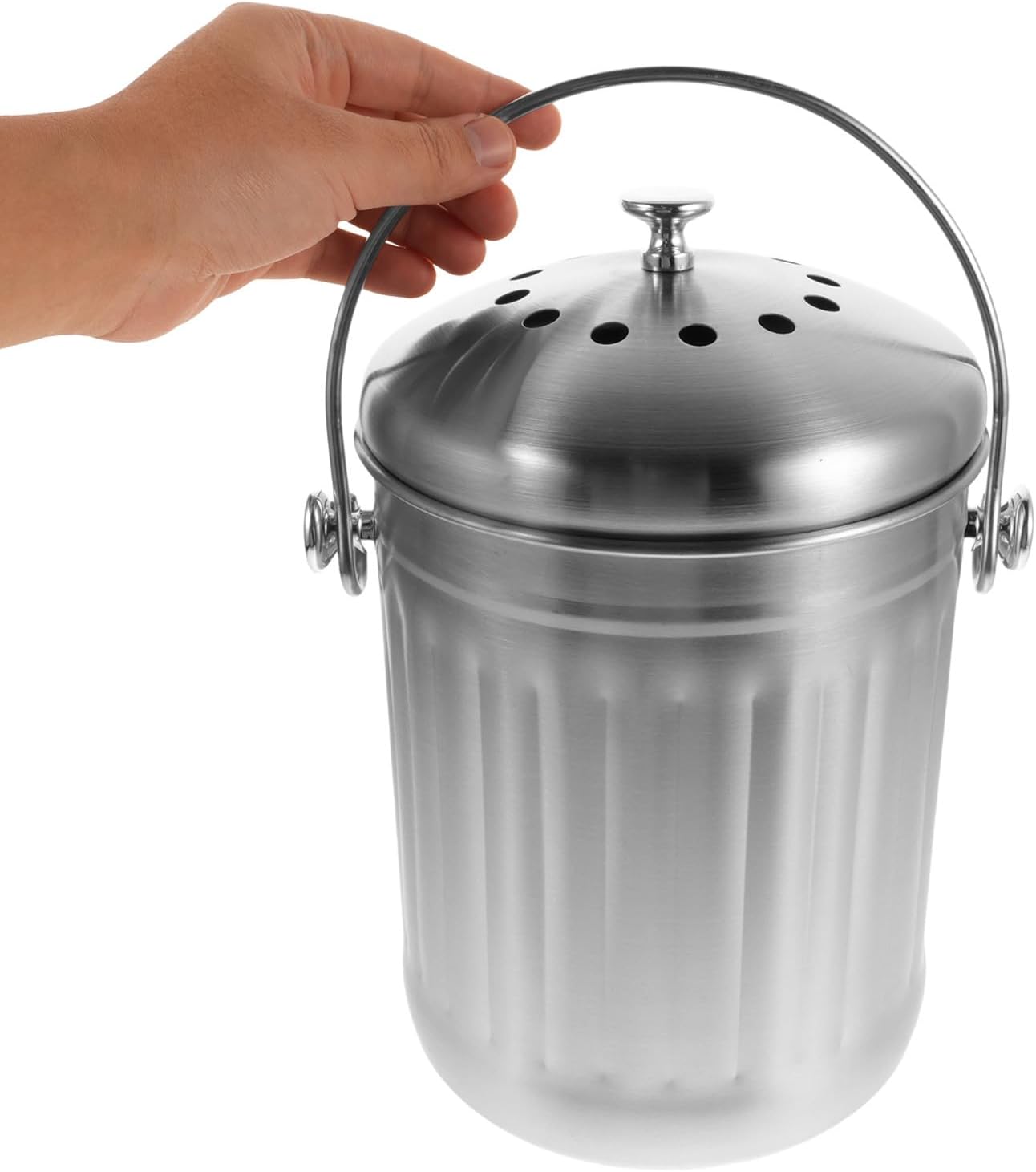 Stainless Steel Countertop Compost Pail with Lid - 5L Metal Food Waste Bin Small Odorless Compost Bucket with Carbon Filtering for Food Waste Scraps Silver