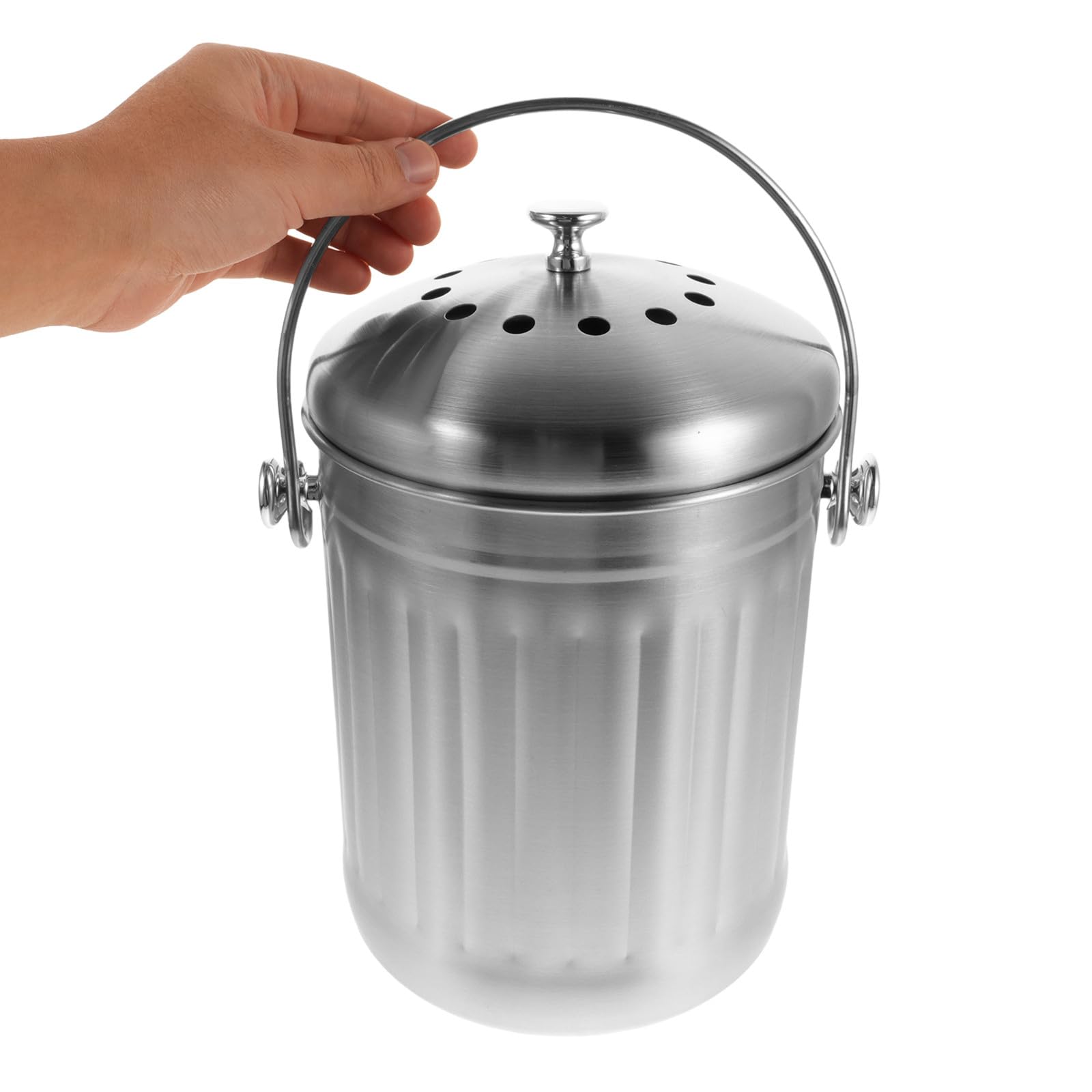 Angoily Kompostbehälter 5l Edelstahl mit Deckel und Aktivkohlefilter Geruchsdichter Biomülleimer für Küche für Obst und Gemüsereste in Modernen Küchen