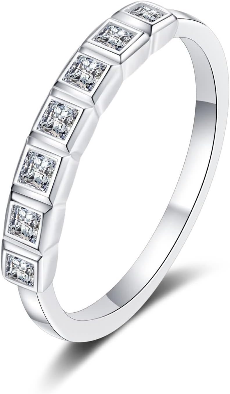 Moissanite Wedding Bands for Women Princess Cut, Engagement Rings with Band Square 925 Sterling Silver White for Anniversary