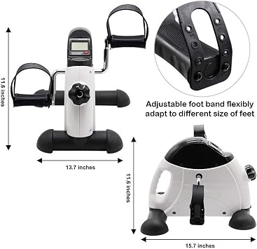 Pedal Trainer, Portable Pedal Bicycle Exerciser, Electric Understage Elliptical Machine Trainer, Built-in LCD Display, Suitable for Office Gym White