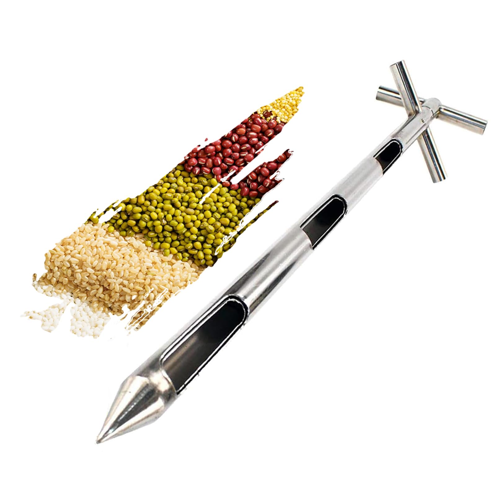 HMWOKPOT Double Layer Rotary Grain Probe Sampler 3 Slots 304 Stainless Steel Powder Sampling Tube for Solid Fertilizer Cement,1 Meter