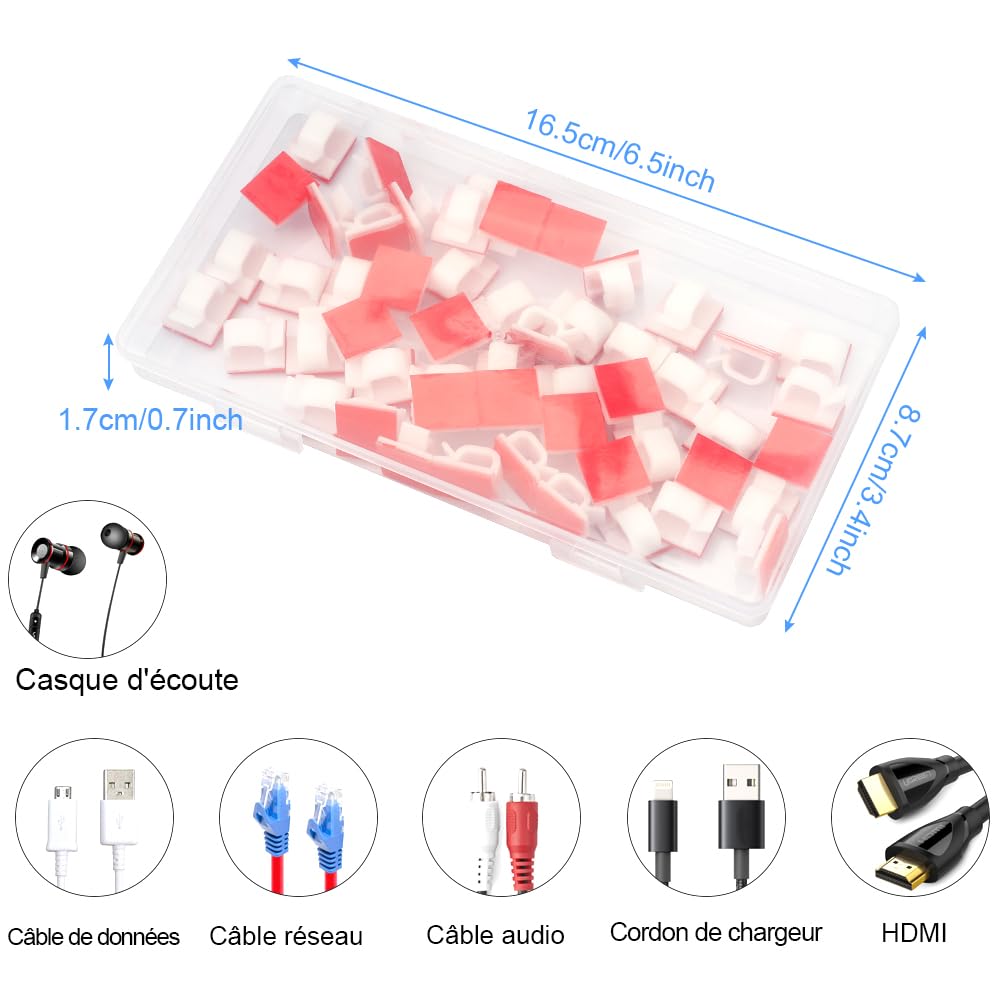 Vinabo 10PCS Clips De Câble Adhésifs,Organisateur Cable,Câble Management Pour Organiseur De Fils Electriques Câbles De Gestion De Câbles Pour TV, PC, Ordinateur Portable, Noir