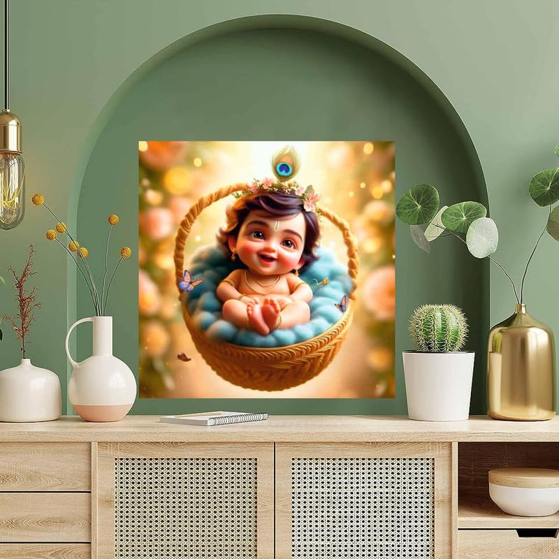 Image of British Terminal Cute little Bal Gopal Baby God Krishna| Kanha Ji | Laddu Lord Makhan Chor Painting Religious Poster for Pregnant Women for wall (matt thin vinyl,sticker,multicolor,unframed)| bj114