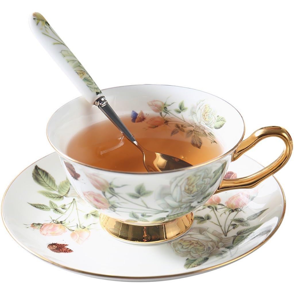 Herbata herbaty, Filiżanka i spodek do kawy z porcelany kostnej(B)