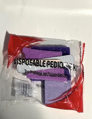 True Beauty - Kit de pedicura de 5 piezas con separador de dedos, almohadilla de piedra pómez púrpura, lima de uñas de madera blanca grano 100180,