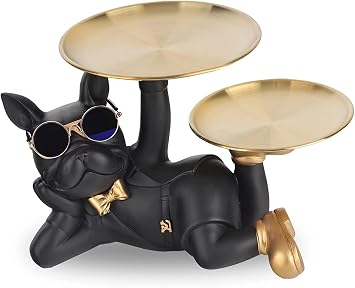 Bulldog Key Bowl for Entryway Table - Decorative Tray Unique Home Decor - Decorative Bowl Key Tray - Candy Dish for Office Desk - Decorative Bowls Jewelry Tray,Black