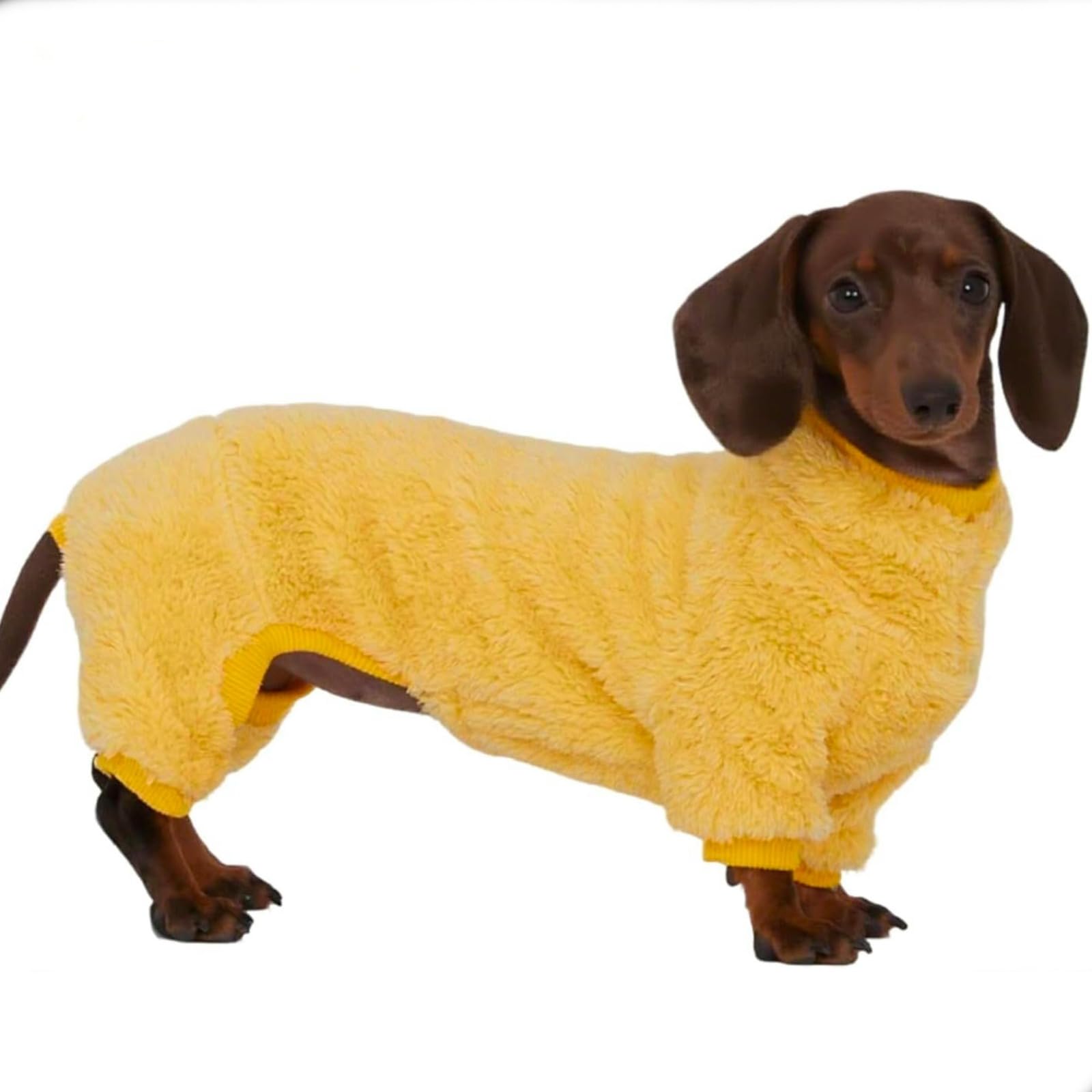 UOSIA Dachshund Dog Fleece Jumpsuit Fashion Turtleneck 4-Legs Long Sleeves Dog Winter Warm Pullover Coat Stretchy Doggy Onesies Pjs For Mini Dachshunds