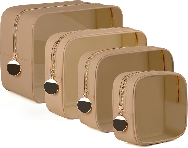 YOPCDJ Conjunto com 4 necessaires transparentes de TPU, bolsas organizadoras com zíper, cor Khaki