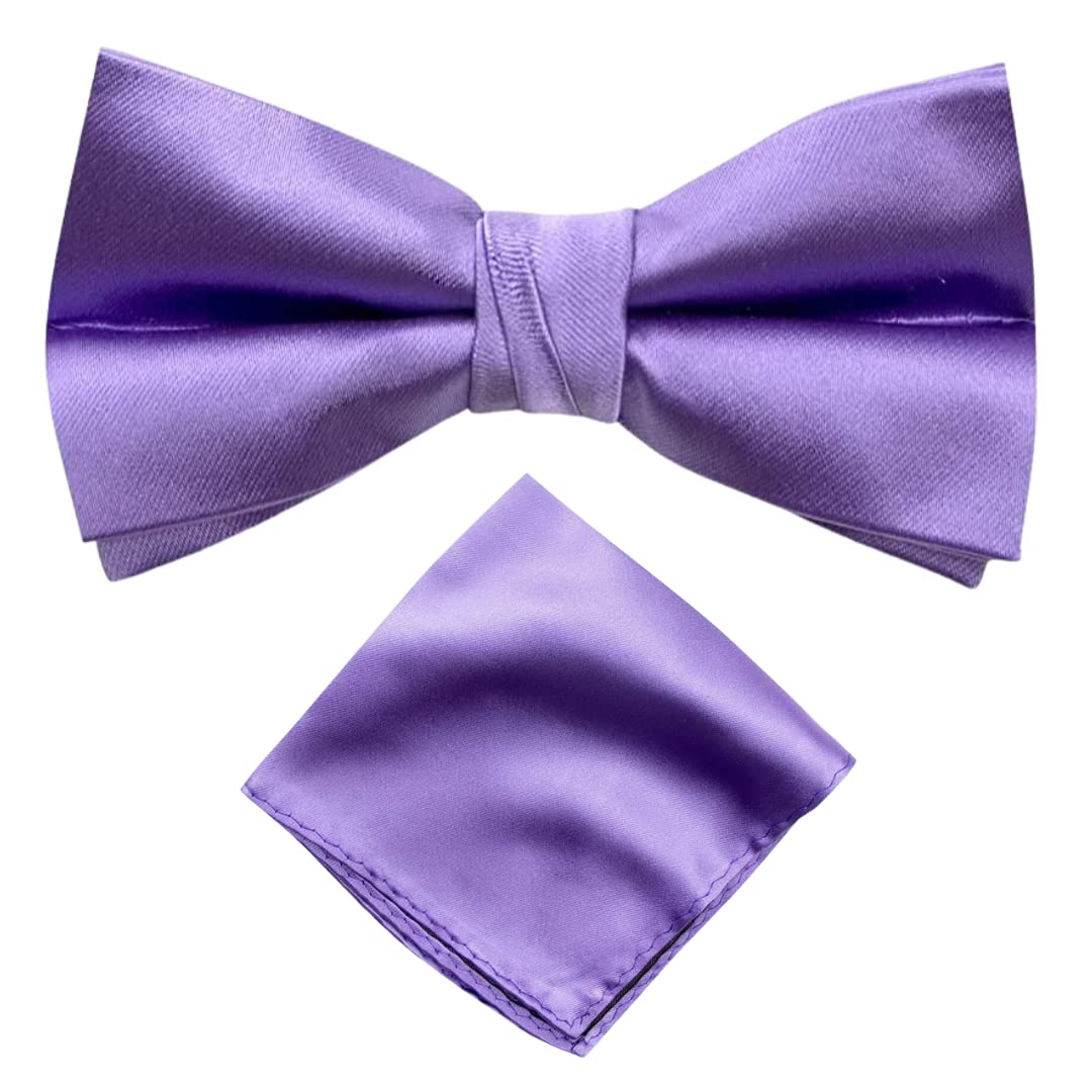 Premium Pre-Tied Satin Bow Tie and Pocket Square for Men | Handcrafted Bow Tie & Wedding Handkerchief for Suits, Blazers & Tuxedo for Formal Events & Weddings (Violet)-image-43