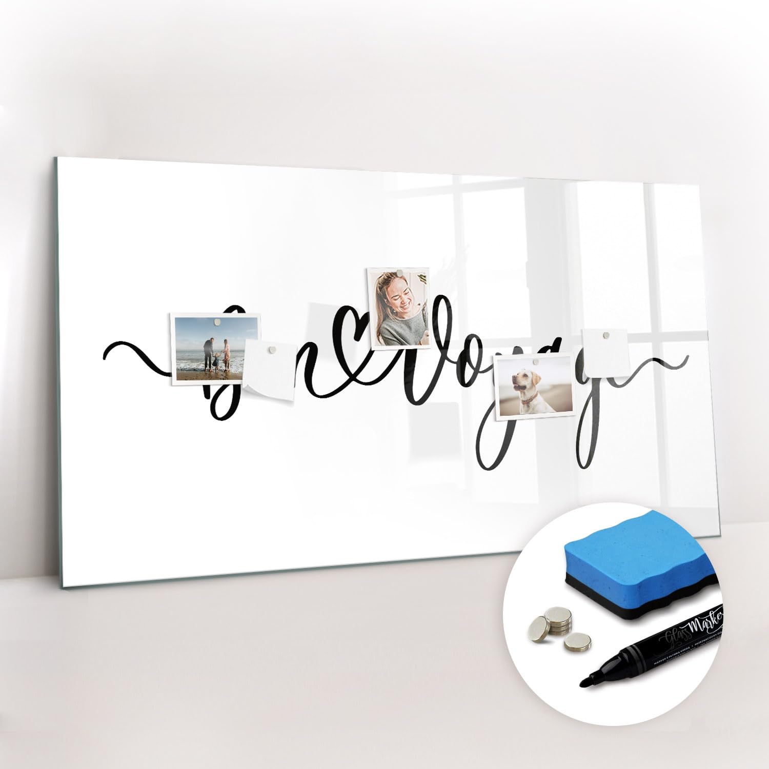 Premium Wand-Glasboard magnetisch mit Zubehör | Neodym-Magnete, Marker & Schwamm | Ideal für Notizen, Planung & Präsentationen- 120x60 - Inschrift Gute Reise