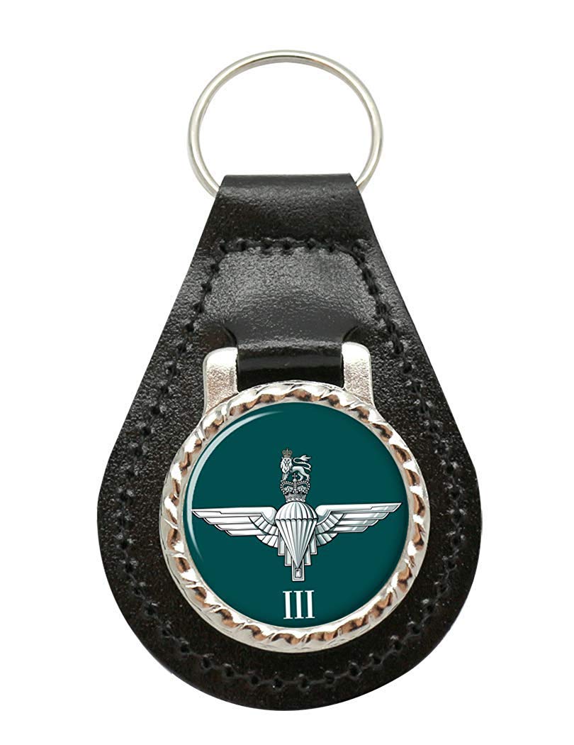 Giftshop Uk Unisex Black Leather And Silver Metal 3Rd Battalion Parachute Regiment, British Army Leather Key Fob
